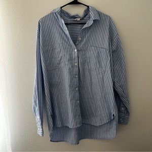 LOFT Striped Blue Button Down Shirt Size XL